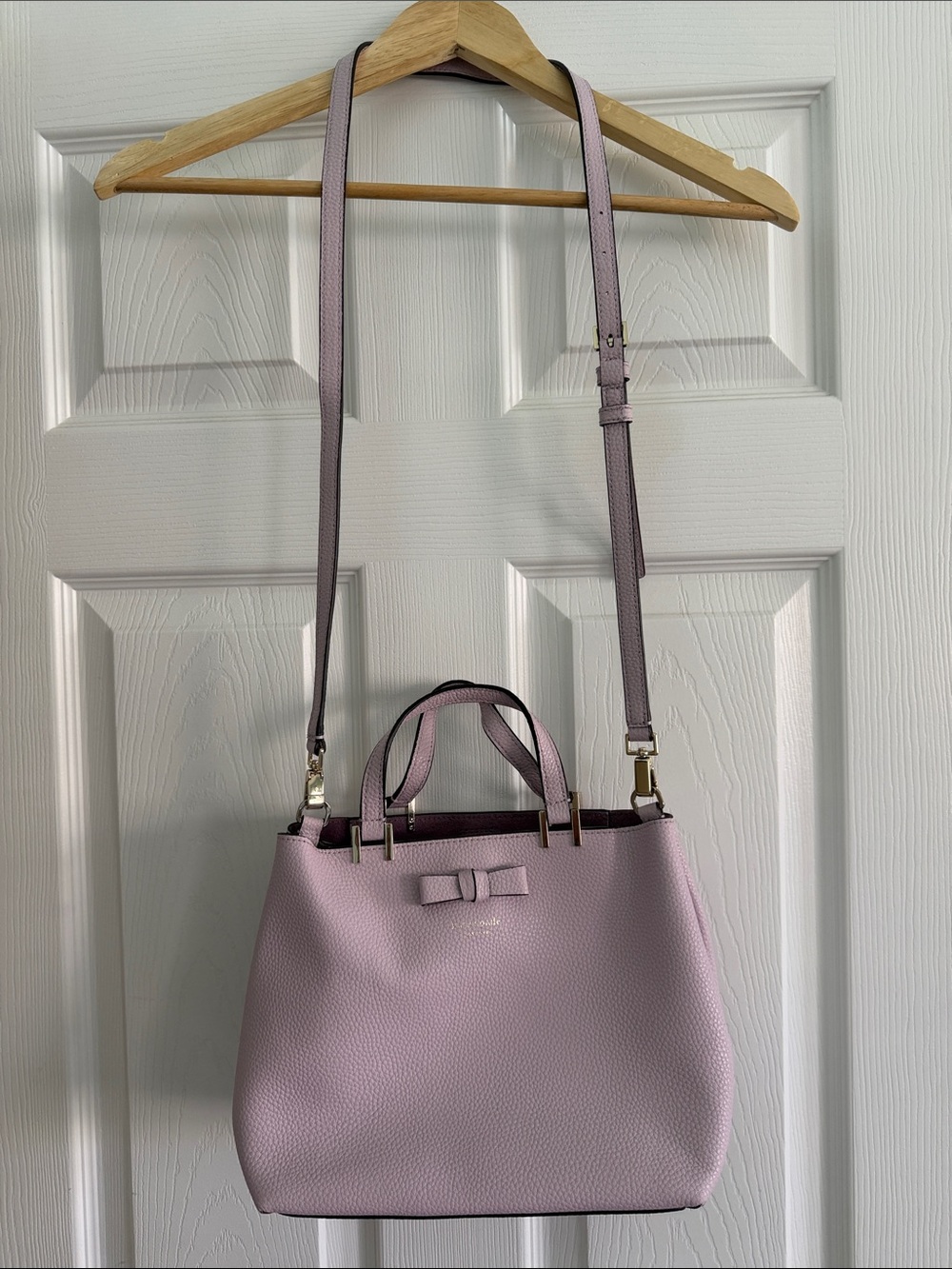 Kate Spade Lilac Women’s Pebbled Leather Handbag with Bow Accent
